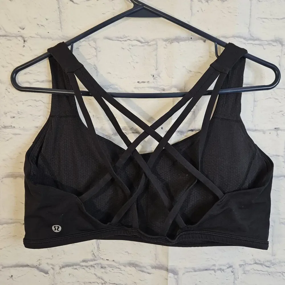 Lululemon Free To Be Serene Bra Black Strappy Criss Cross Back Yoga Size 12 C/D
